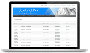 Visitor management software dashboard on laptop screen, showing live monitoring and guest access logs.