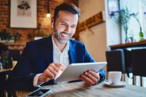 Business man using Frontsteps app