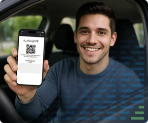 guy holding dwelling qr code